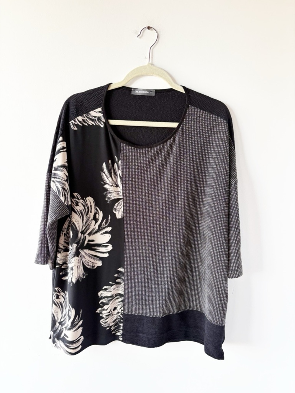 Alembika Mixed Print Lagenlook Oversized Tunic Top Black Gray Floral Jersey Box
